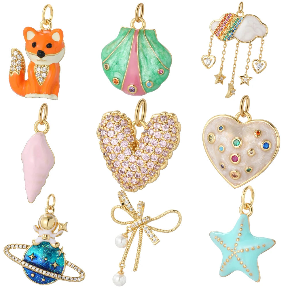 Cute Shell Dog Heart Enamle Pave CZ Charms for Jewelry Making Supplies Diy Bracelet Necklace Earrings Gold Color Accessories