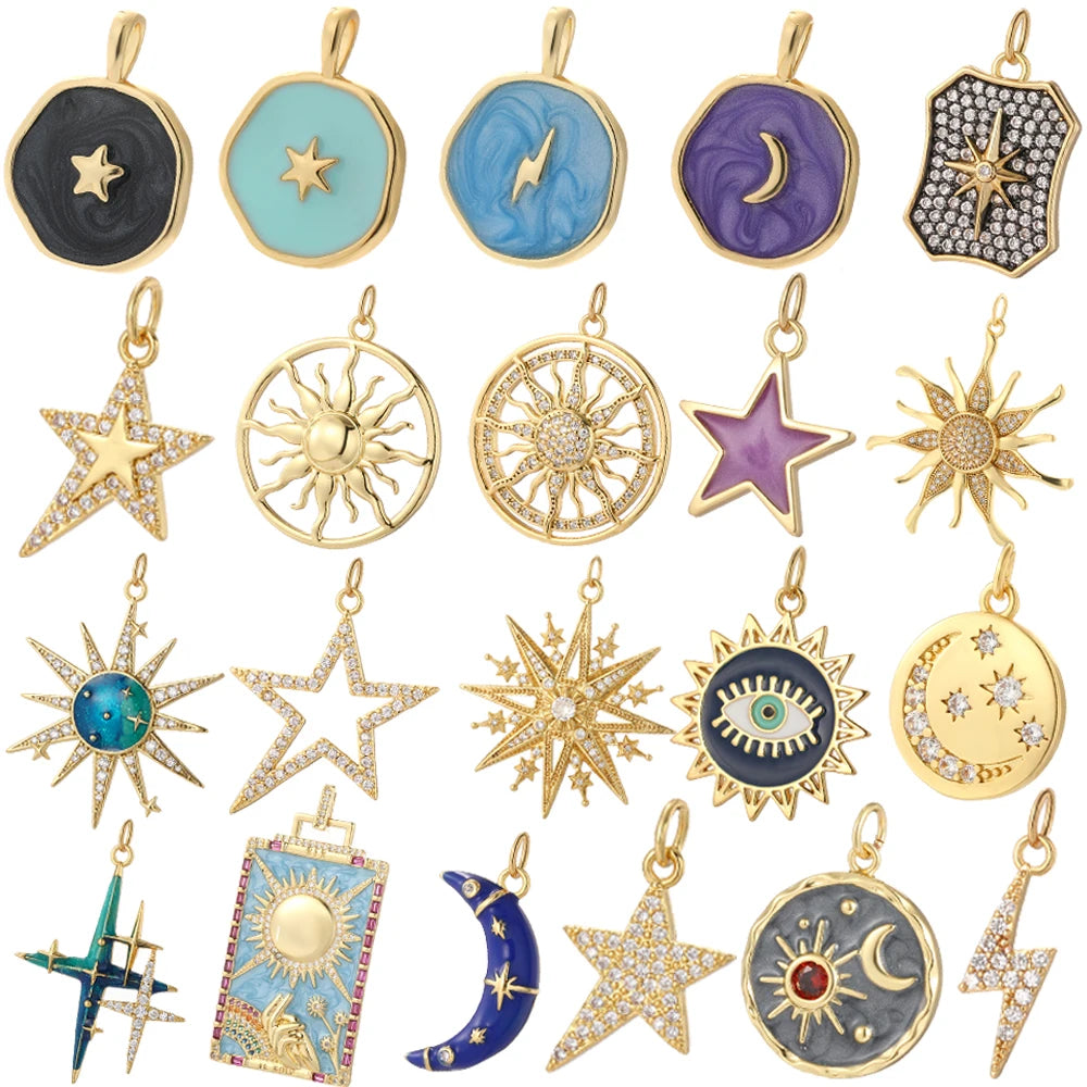 Bohemian Star Sun Moon Charms for Jewelry Making Cute Enamel Planet Gold Color Diy Earrings Necklace Bracelet High Quality